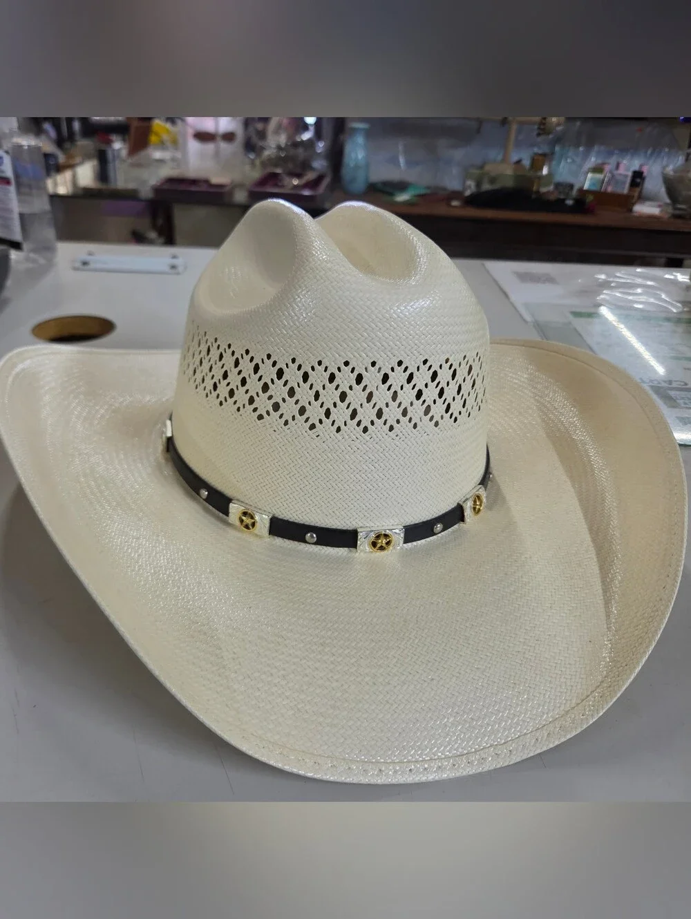 Vintage Larry Mahan 10X Straw Cowboy Hat Milano Hat Co Cream Size 7 5/8 Texas St